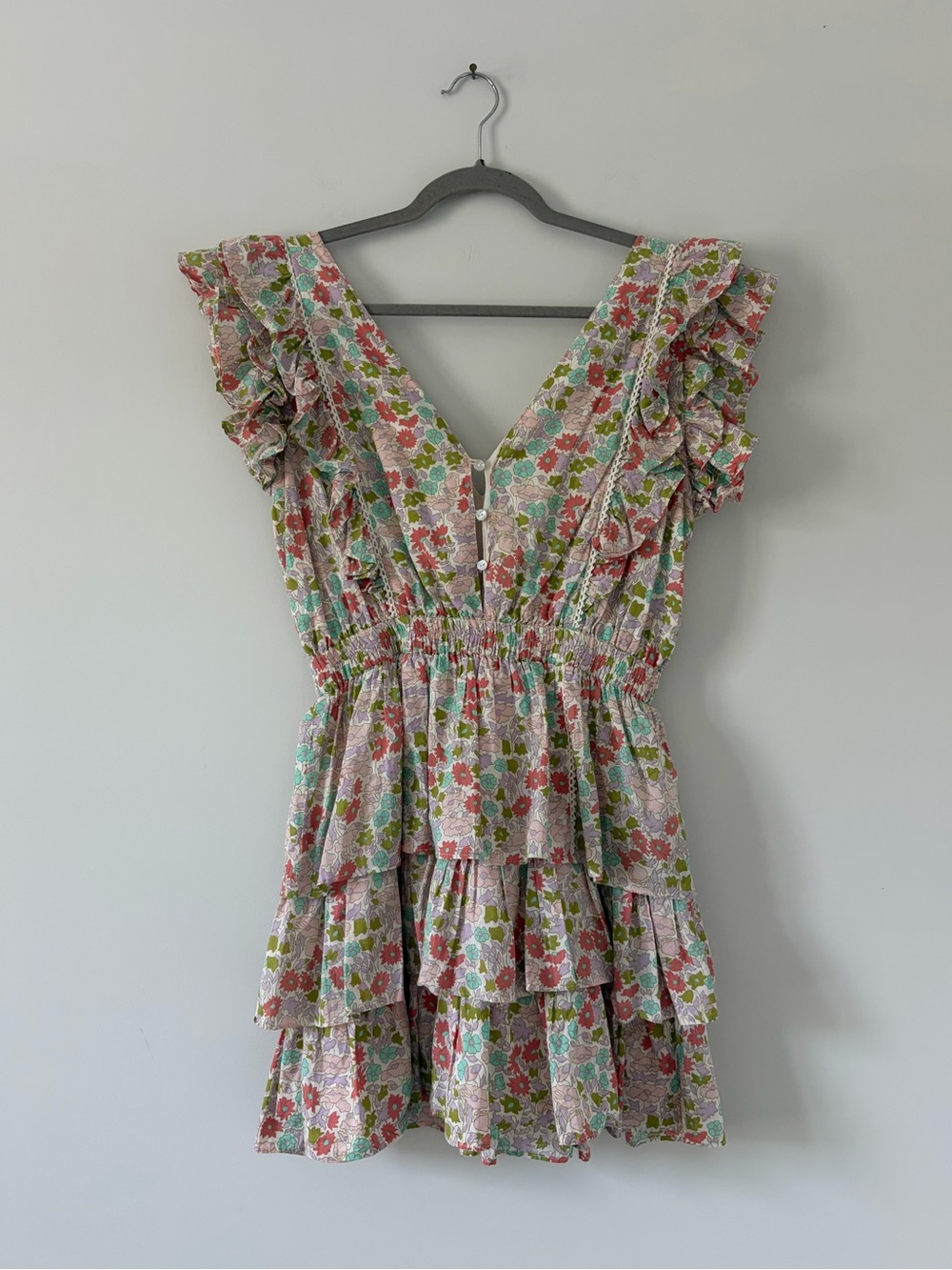 Love the Label Ines Floral Ruffle Sleeve Tiered Mini Boho Cottagecore Dress M